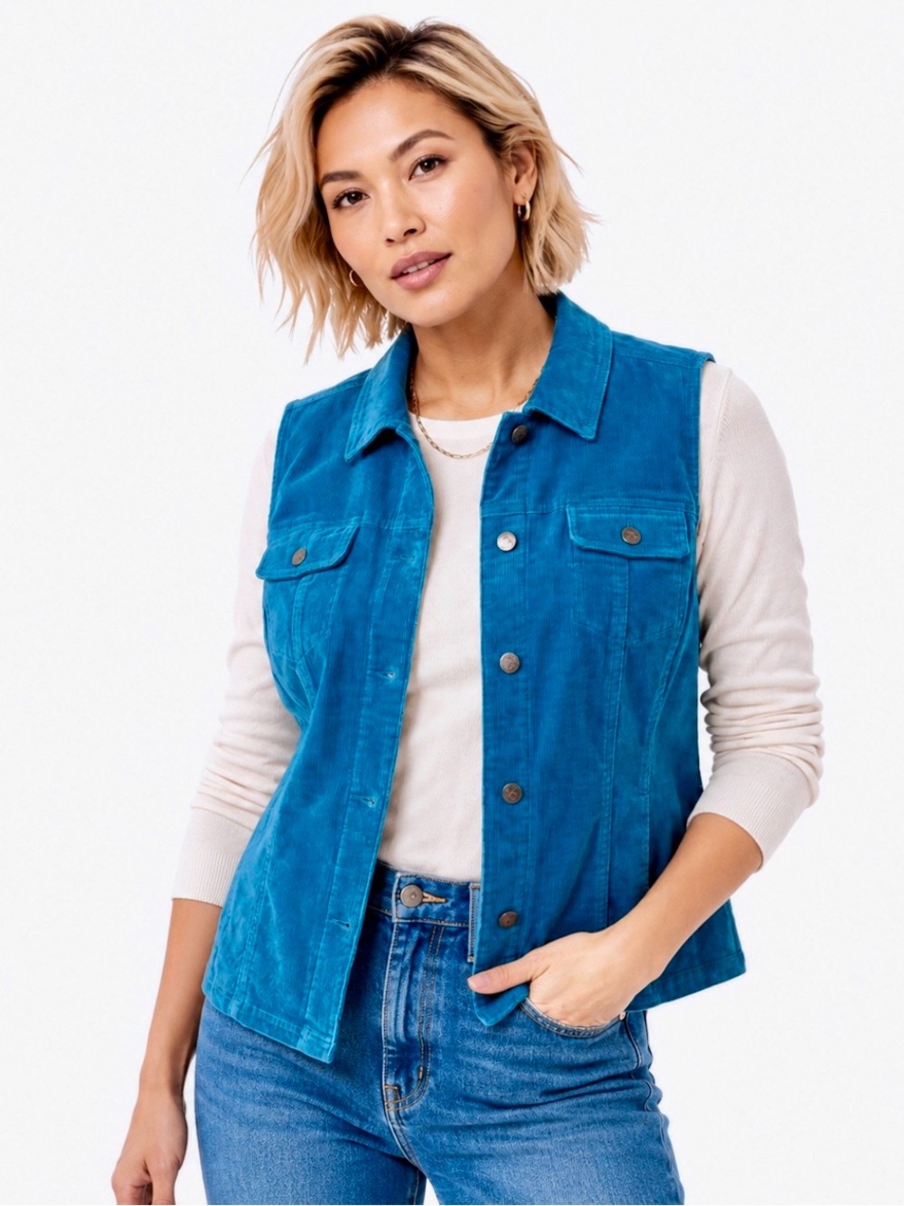 Denim & Co. Teal Corduroy Button Front Vest XL